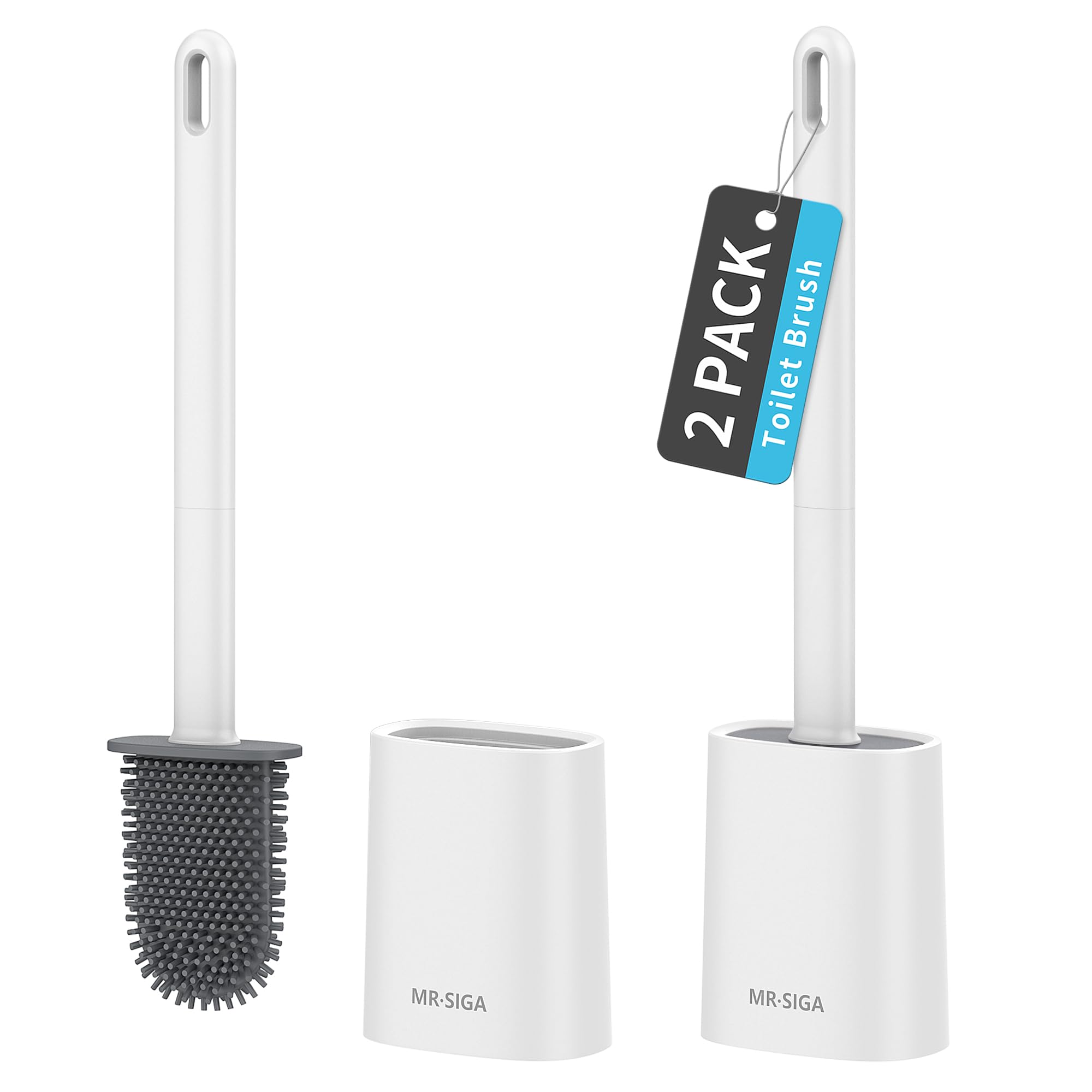 MR.SIGA Wall Mounted Toilet Brush and Holder Set, White TPR - 2 Pack