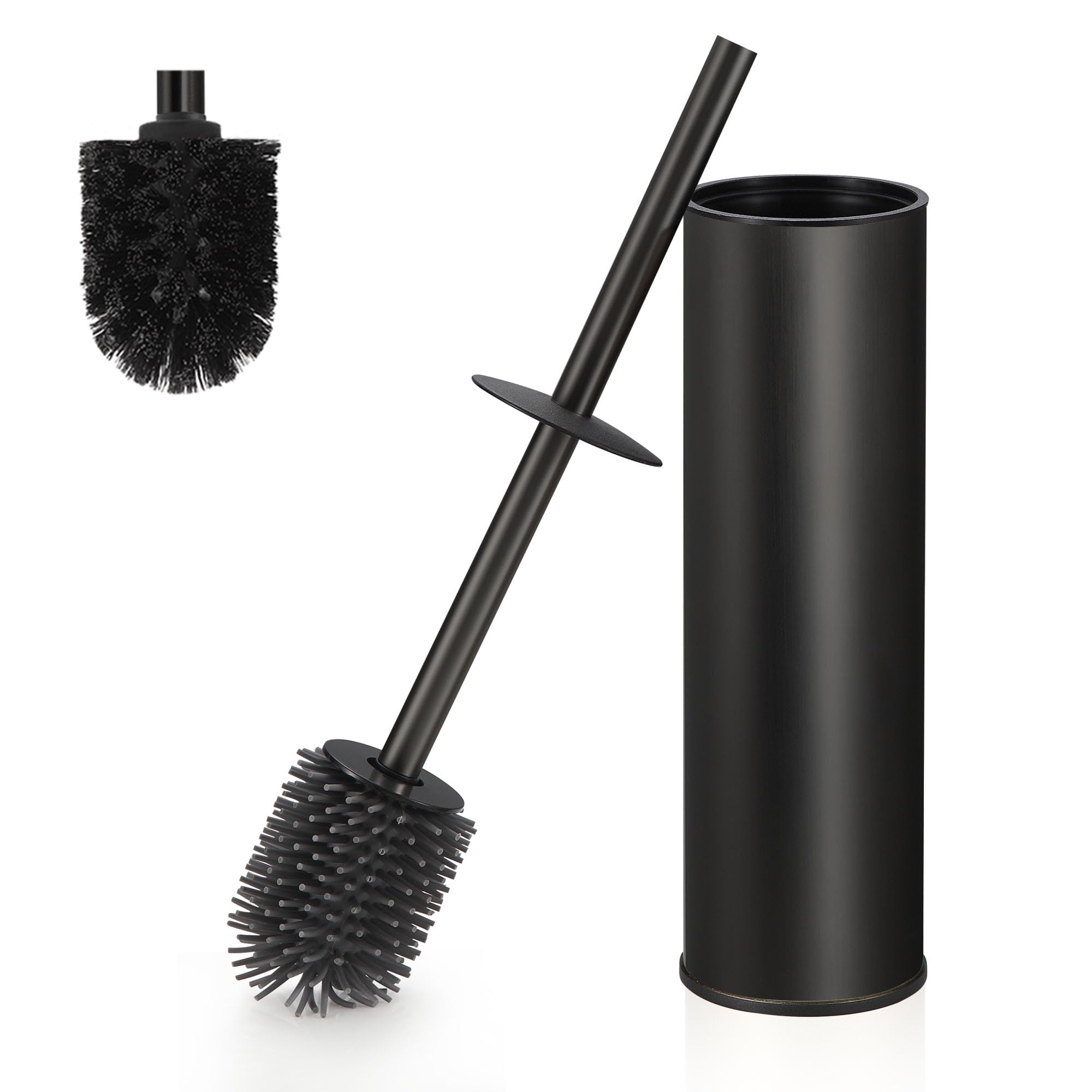 DAZI Matte Black Metal Standing Toilet Brush | Silicone Deep Cleaning Set