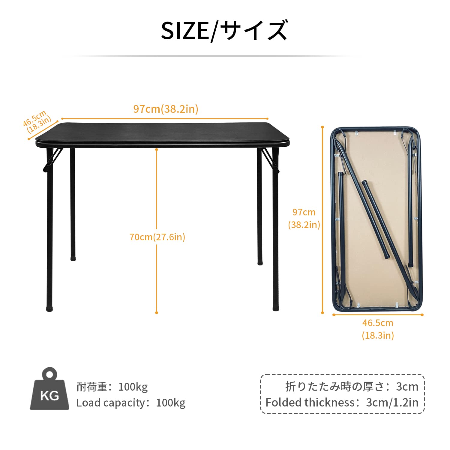 BOOSDEN 3.1ft Folding Table | Portable Metal Card Table for Camping, Black