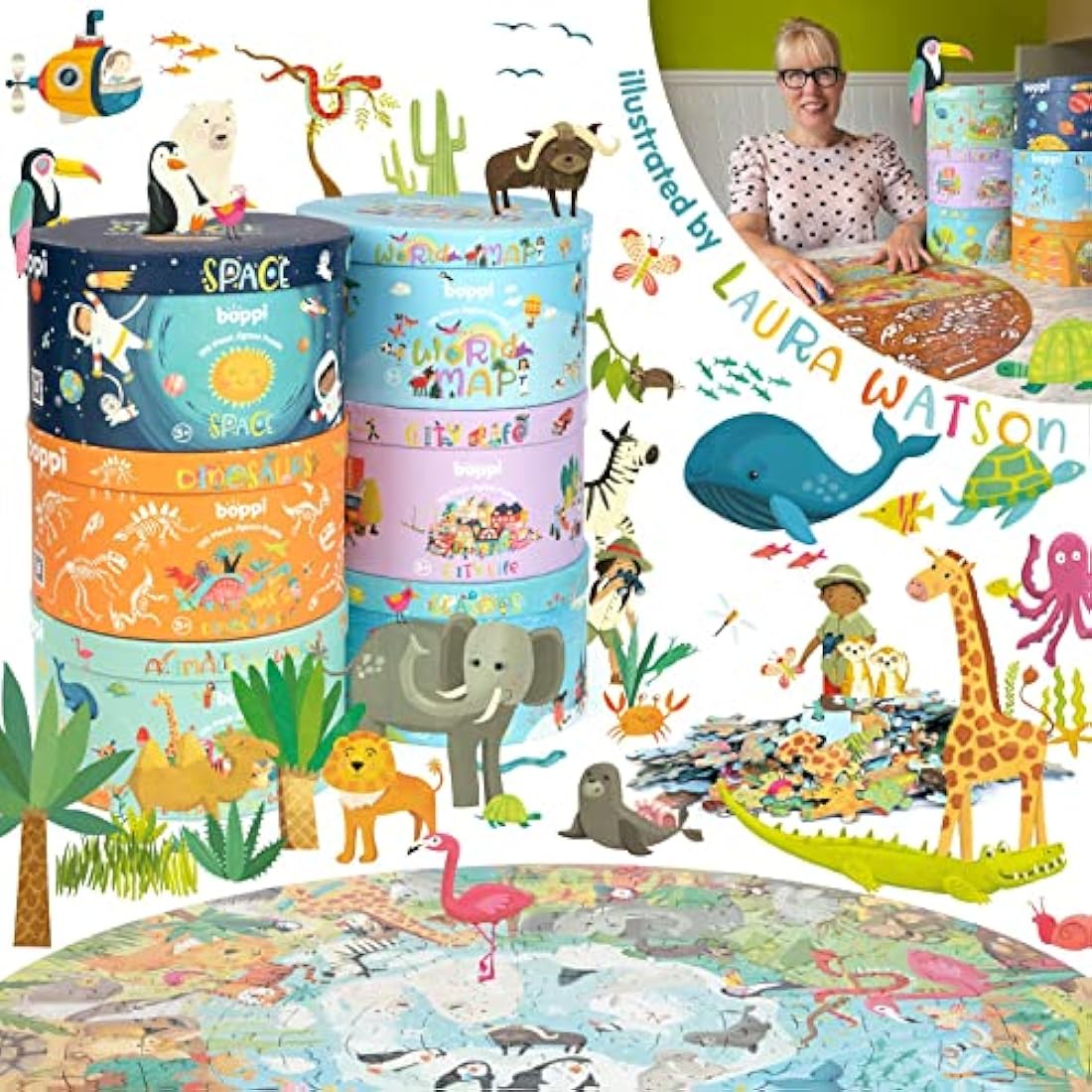 boppi Animals of the World 150 Piece Round Jigsaw Puzzle for Kids 5+