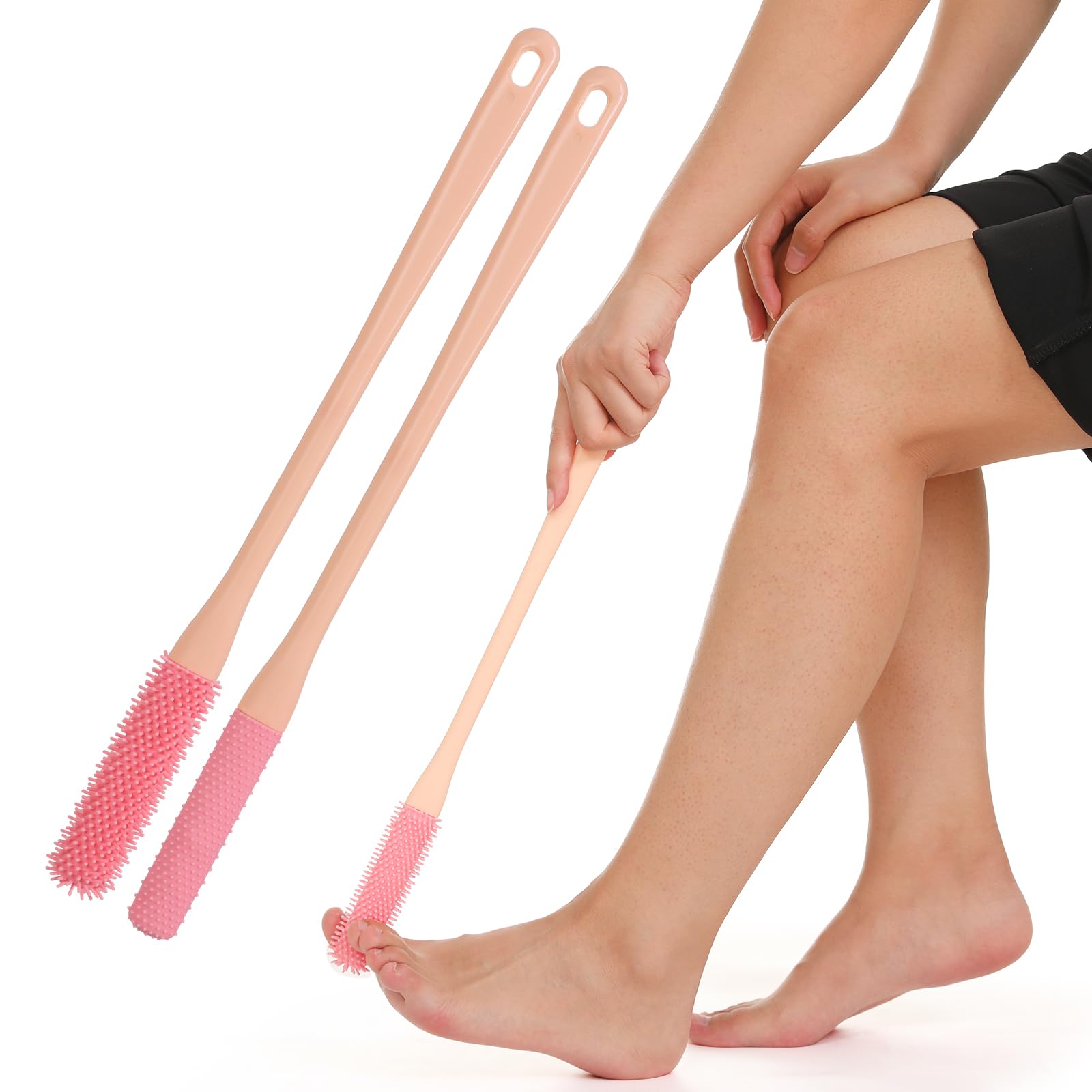 Jolof Store Silicone Foot Scrubber – Long Handle Toe Washer, 2 Pack