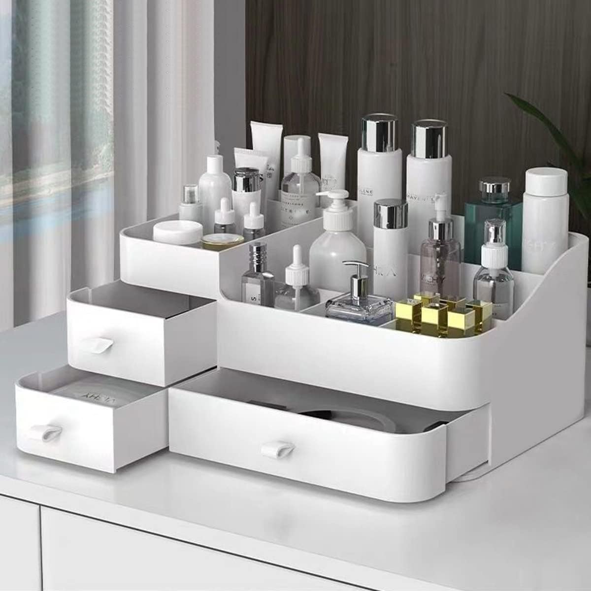 Queta Large Cosmetic Storage Box – 8 Grids & 3 Drawers Makeup Organizer