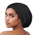 Alnorm Satin Lined Bonnet – Slouchy Beanie Sleep Cap for Curly Hair, Black