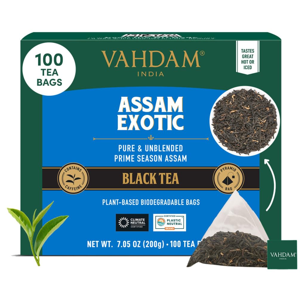 VAHDAM Assam Exotic Black Tea Bags - 100 Count Full Bodied Pyramid Bags