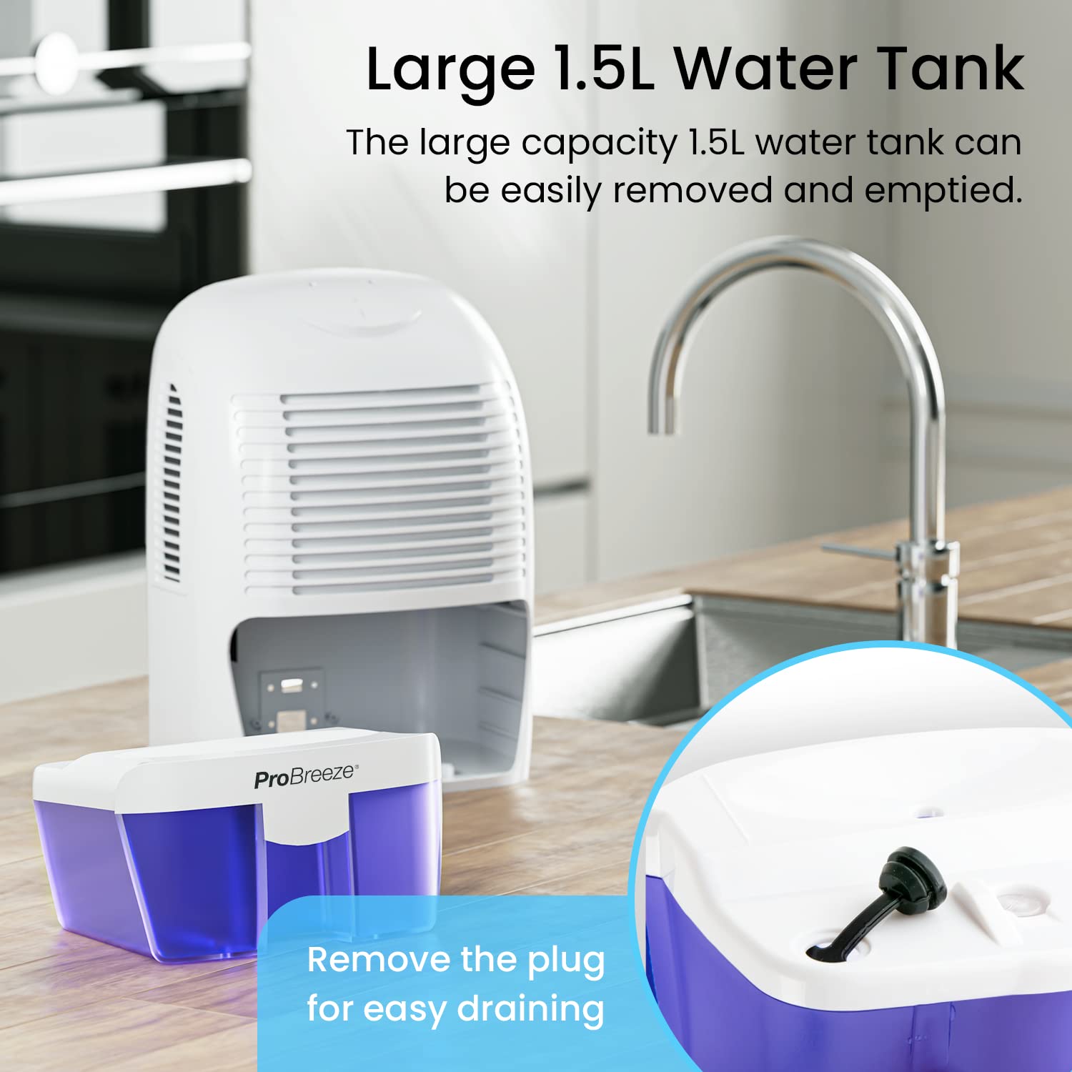 Pro Breeze 1500ml Portable Dehumidifier | Ultra-Quiet Peltier Technology