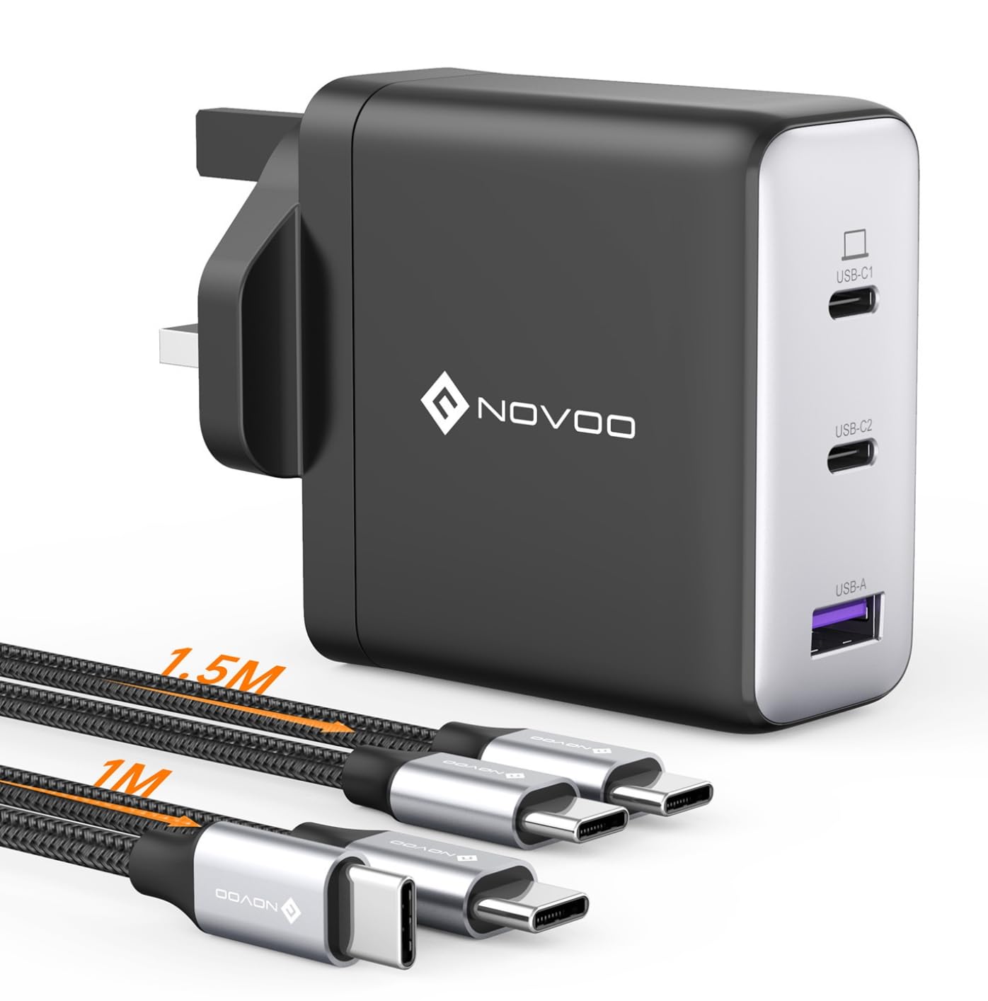 NOVOO 120W GaN USB C Fast Charger | 3-Port PD3.0 Laptop Power Adapter