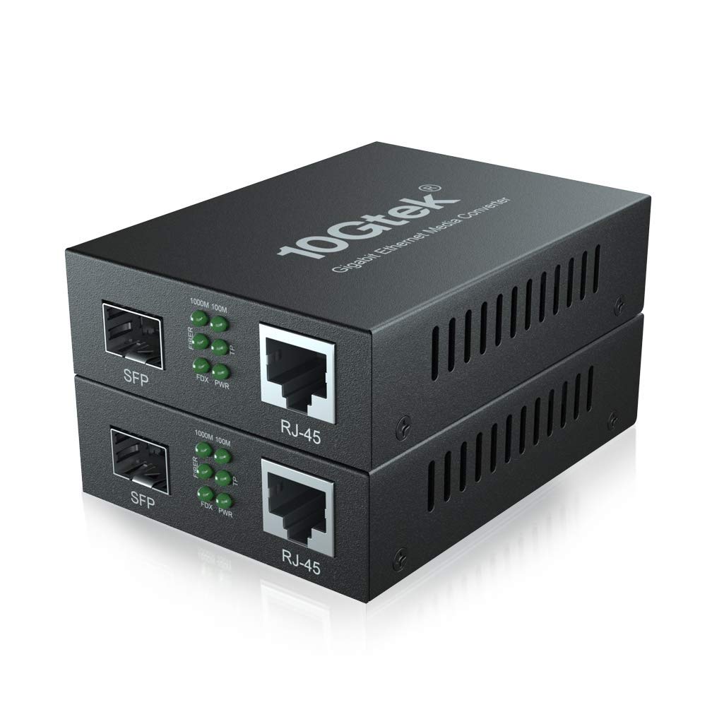 10Gtek Gigabit Ethernet Media Converter | 2-Pack RJ45 to SFP Slot