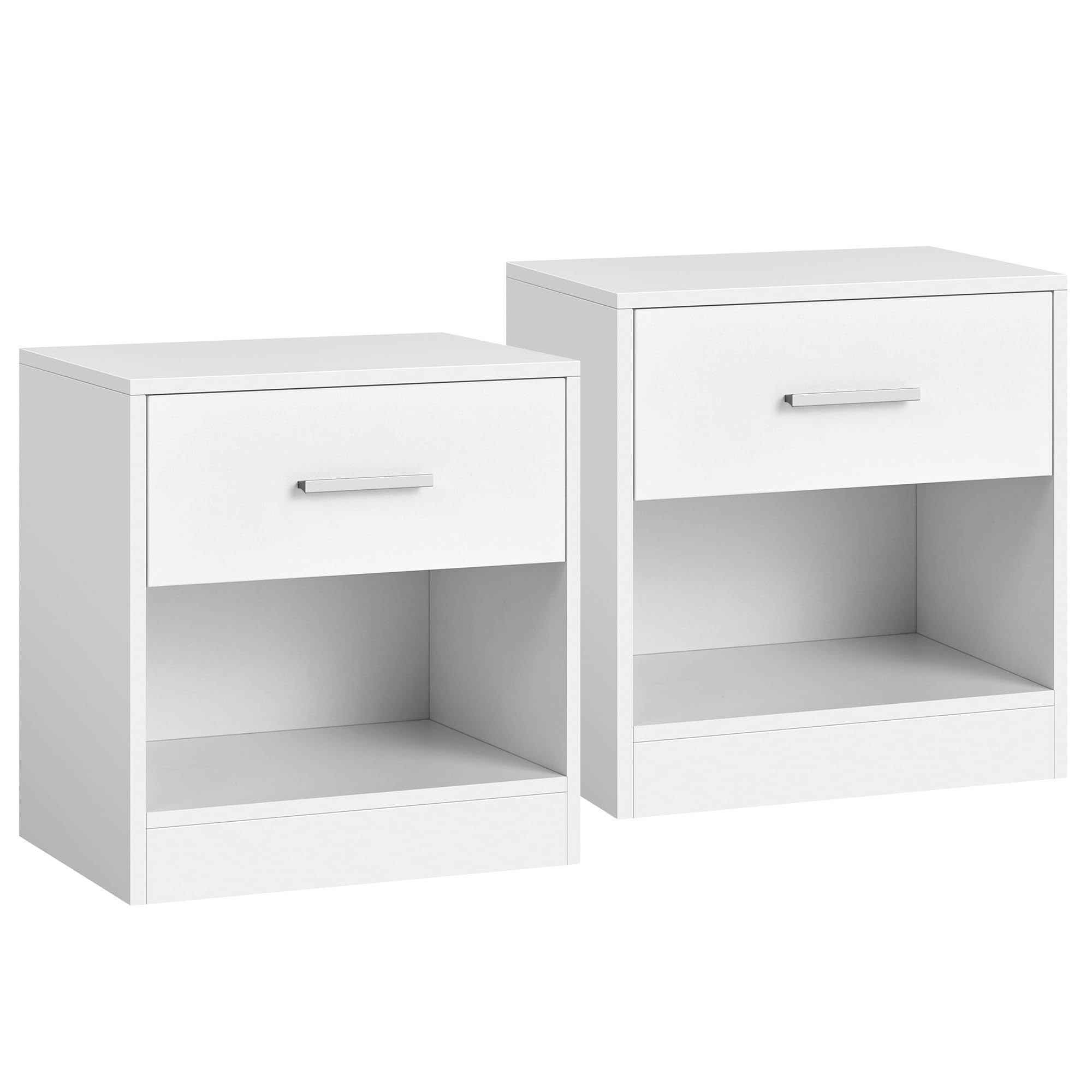 VASAGLE Bedside Tables Set of 2 | Modern Side Table with Drawer - White