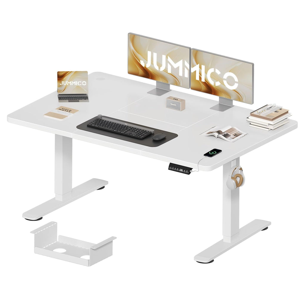 JUMMICO Height-Adjustable Desk 140 x 70 cm with Cable Tray, Height-Adjustable Electric Standing Desk with USB Socket, Computer Desk - image 1
