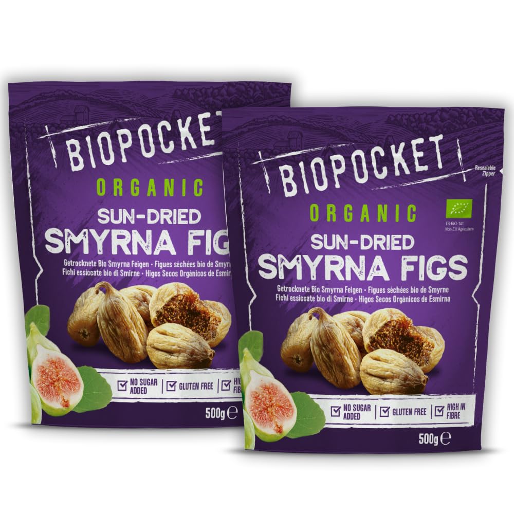Biopocket Organic Dried Smyrna Figs – Natural Healthy Snack, 2 x 500g