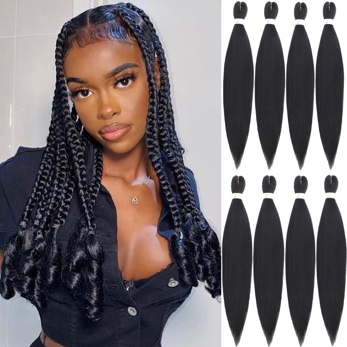 Leeven Pre-Stretched Braiding Hair | 26 Inch Yaki Synthetic Hair 8 Packs