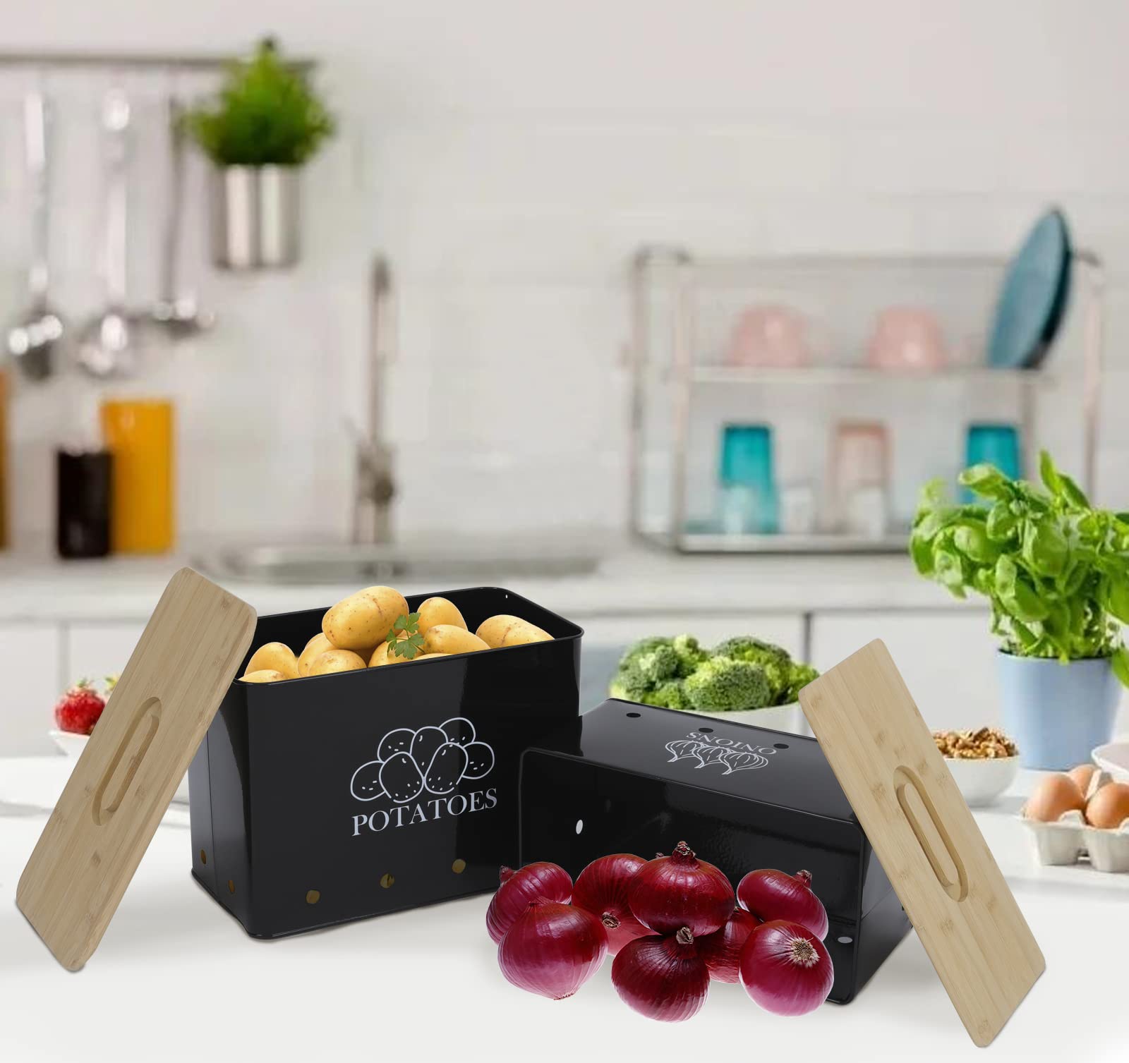 Xbopetda Potato and Onion Storage Bin Set – Metal Kitchen Canisters