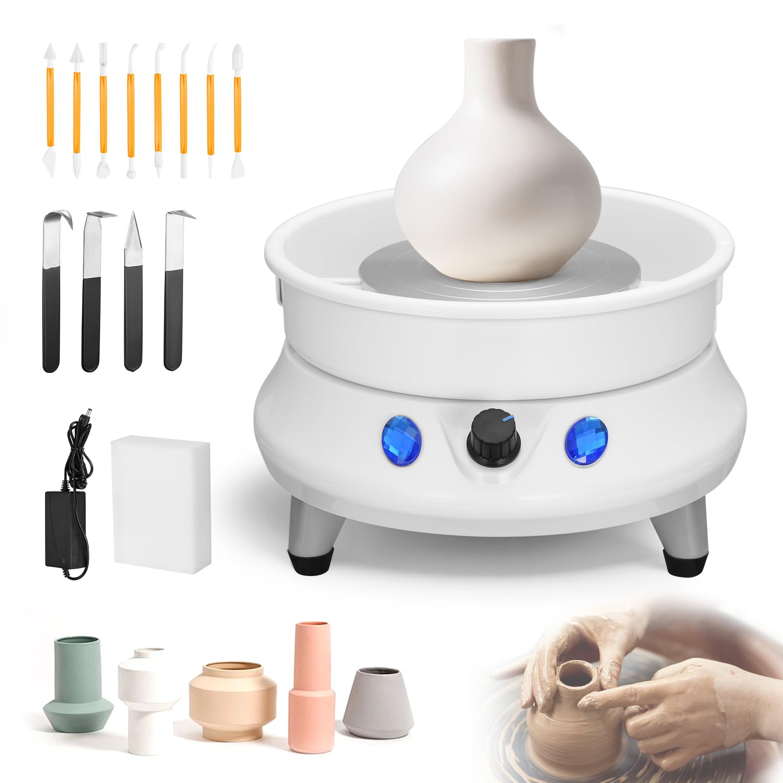 Ovshnrr 350W Electric Pottery Wheel - 15cm Turntable with 11 Tools