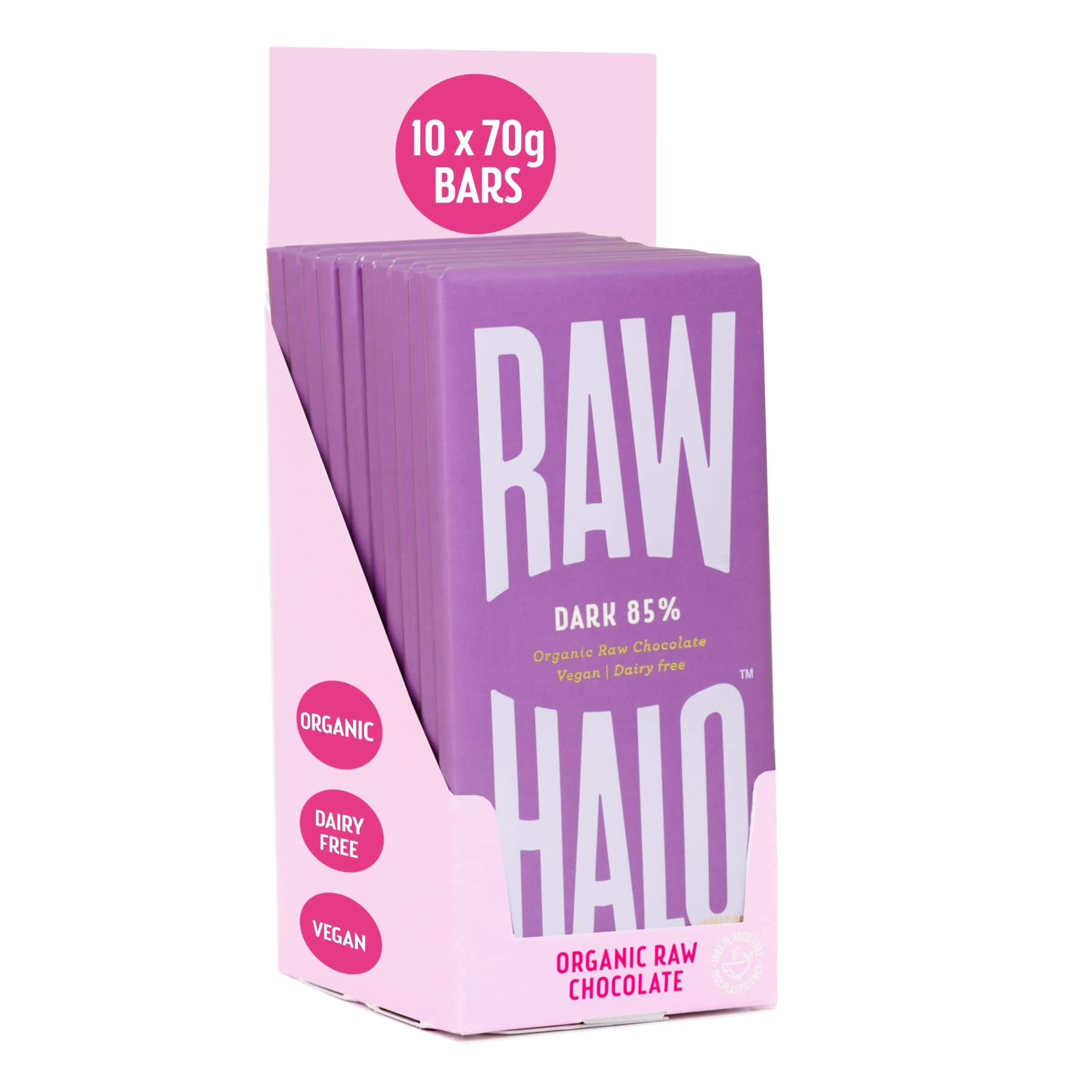 Raw Halo 85% Dark Vegan Chocolate Bar – Organic & Dairy Free – 10 x 70g