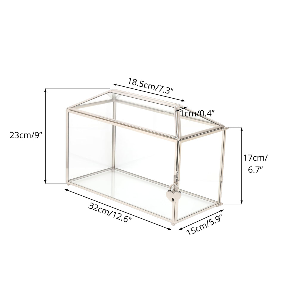 NCYP Silver Glass Wedding Card Box with Lock – Large Geometric Terrarium