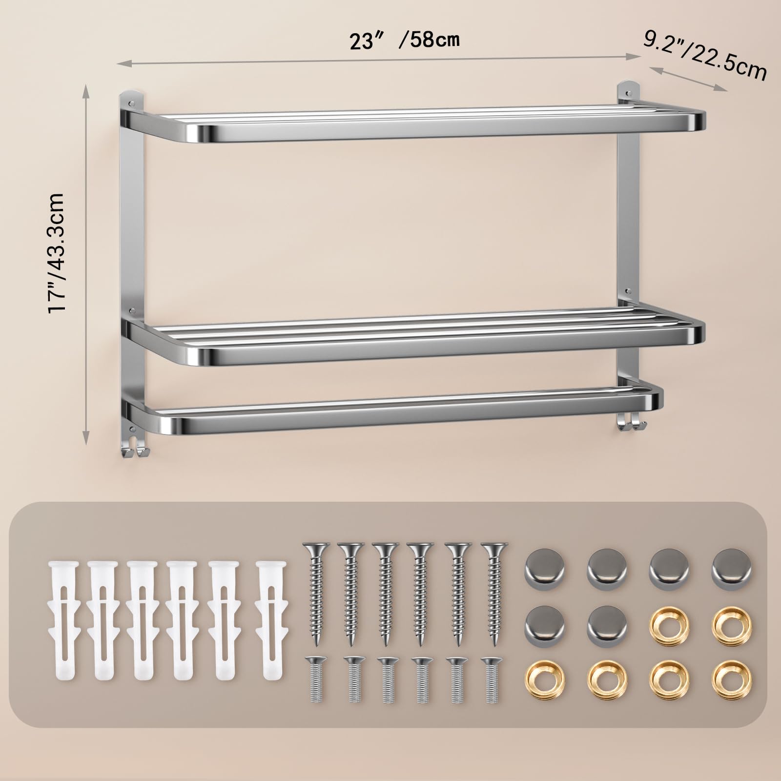 DDS-DUDES 3-Tier Stainless Steel Towel Rack – Wall Mounted Brushed Shelf