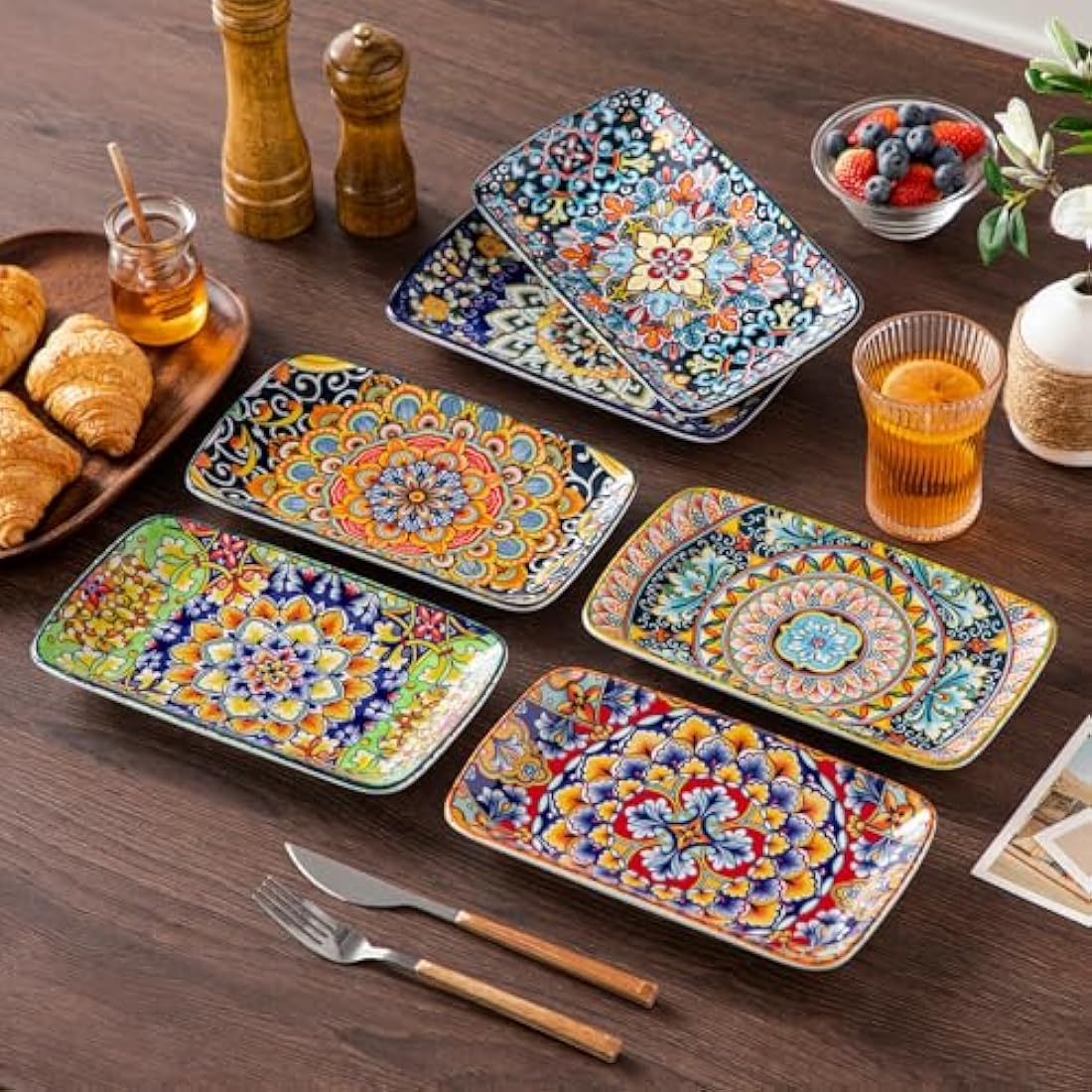 vancasso SIMI Bohemian Porcelain Rectangle Serving Plates - Set of 6