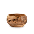 SAMHITA Hand Carved Acacia Wood Yarn Bowl Holder for Knitting - 7x7x4"