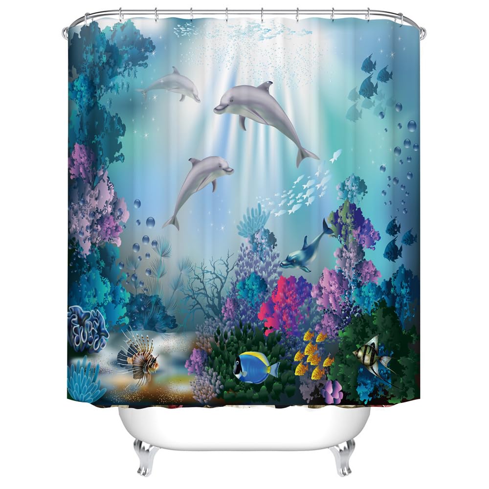 Dolphin Ocean Shower Curtain Set | 4-Piece Waterproof Decor