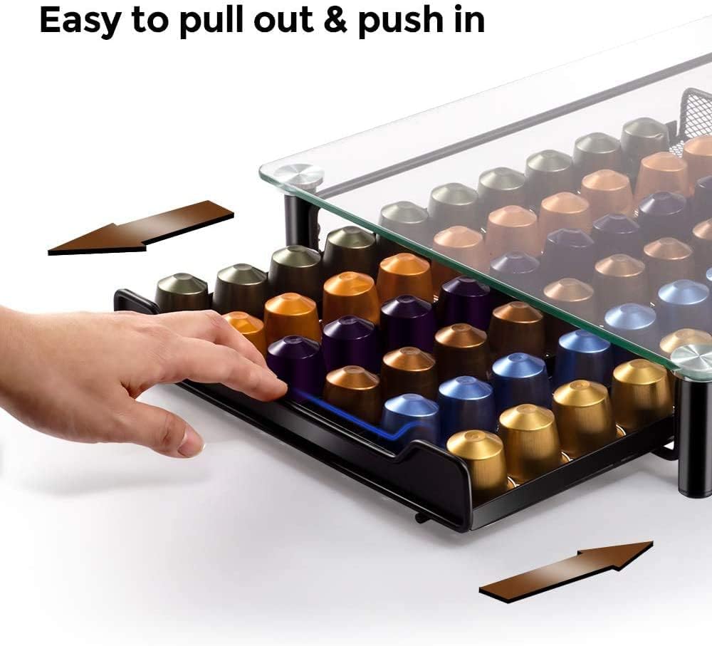 MASTERTOP Coffee Pod Holder – 60 Capsule Storage Drawer with Tempered Glass