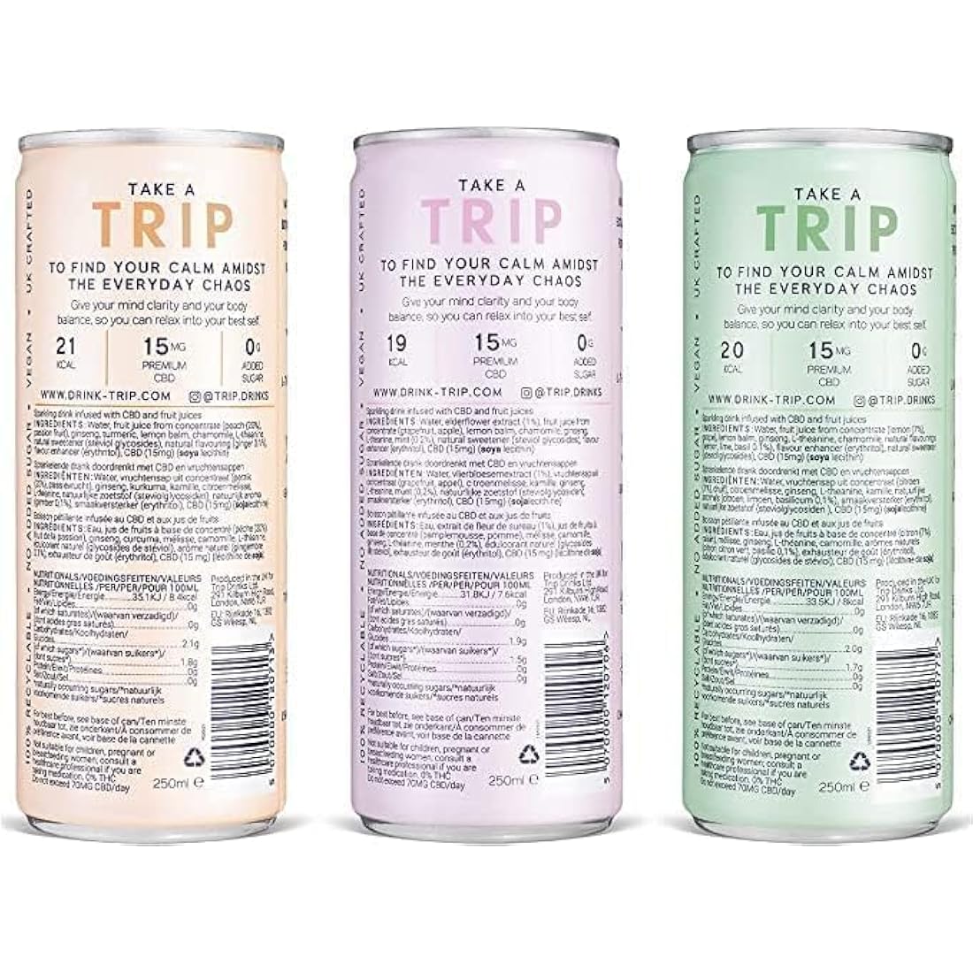 TRIP CBD Sparkling Mixed Pack – Low Calorie Vegan Drinks (24 x 250ml)