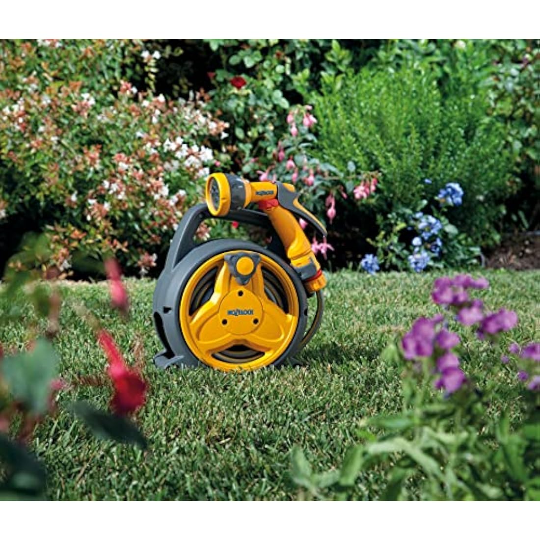 Hozelock Pico Reel 10m Compact Garden Hose Reel with Multi Spray Gun