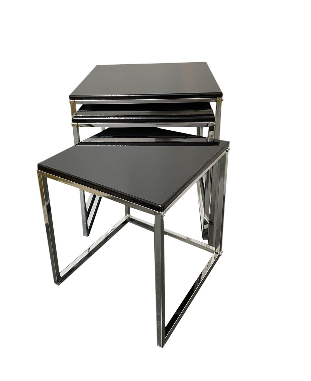 ASPECT Murano Set of 3 Nesting Table Gloss Wooden Tops Black - image 1
