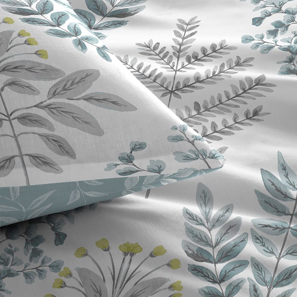 Dreams & Drapes Emily Duck Egg King Duvet Cover Set – Reversible Fern
