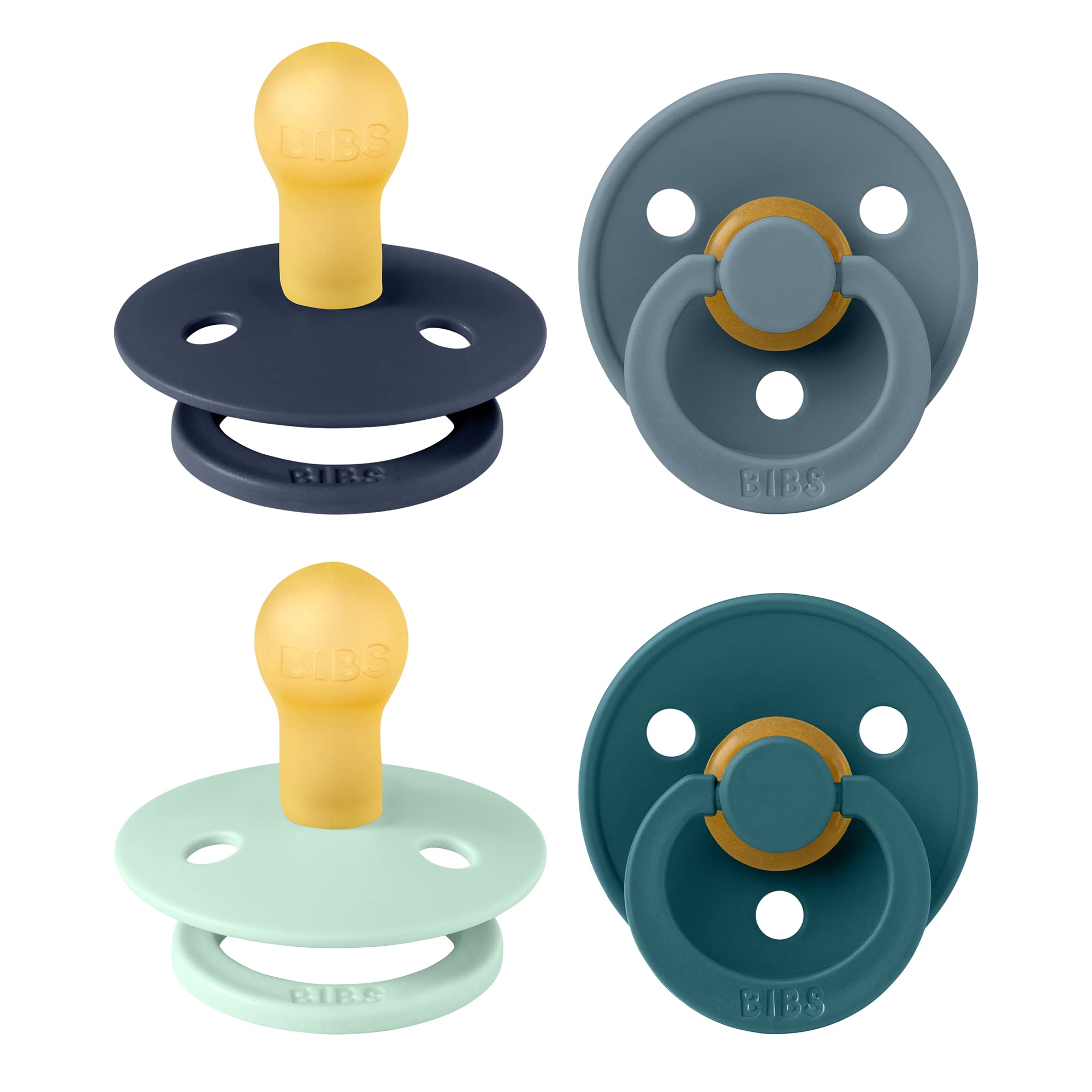 BIBS Colour Pacifiers | Natural Rubber Latex Dummies, 0-6 Months, 4-Pack