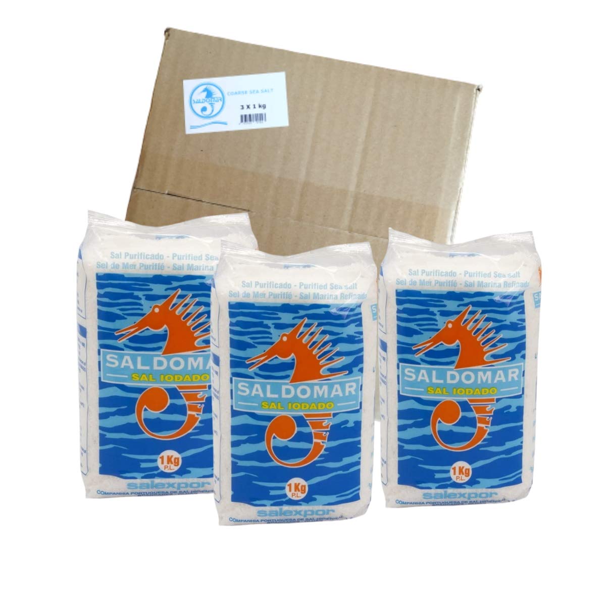 Saldomar Coarse Sea Salt – Iodized Portuguese Salt, 3 x 1kg Bulk Pack