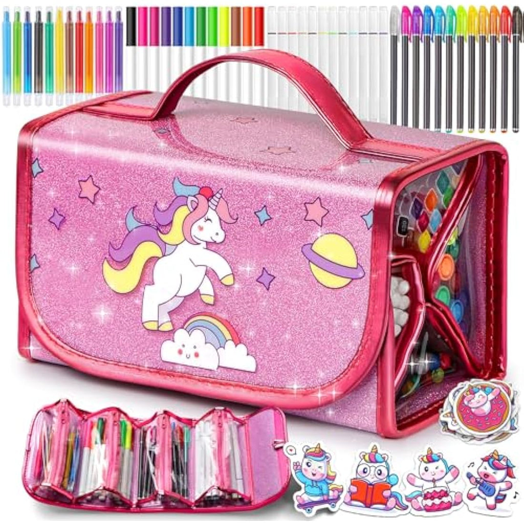 Hot Bee Unicorn Pencil Case Art Set | 48-Piece Kids Drawing & Stationery Kit