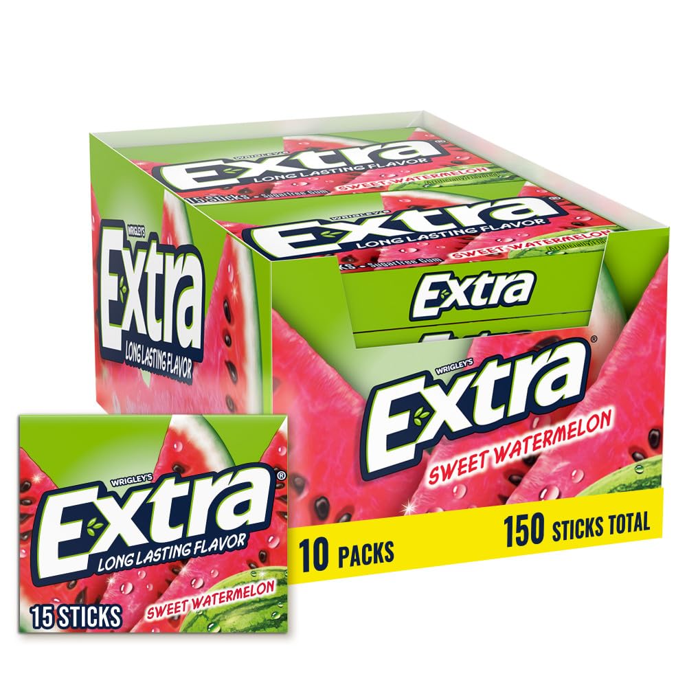 Wrigley's Extra Sweet Watermelon Sugarfree Gum - 10 Packs of 15 Sticks