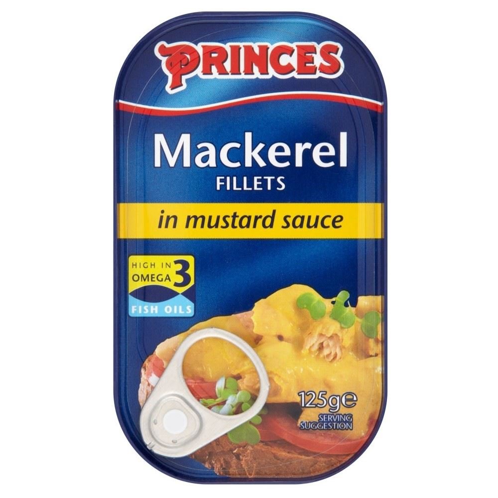 Princes Mackerel Fillets in Mustard Sauce, 125g - Pack of 6 Cans