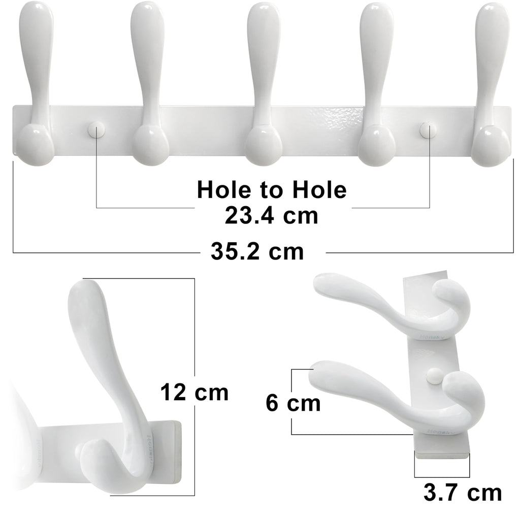 HONSKY Wall Coat Rack, Towel Rack,Metal Wall Coat Hanger with 5 Double Hooks 10 Hook, for Hanging Coat, Hat, Bag, in Hallway Entryway, White