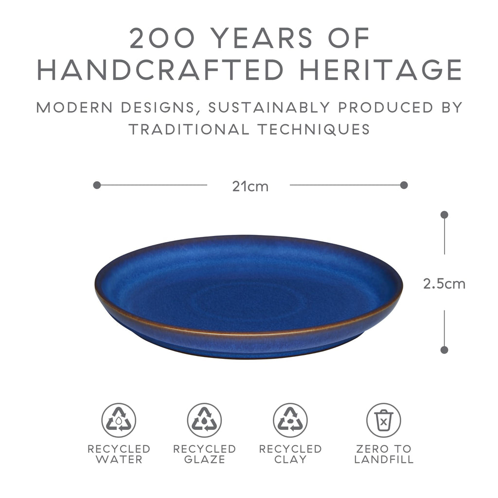 Denby Imperial Blue Medium Plates - Set of 4 Ceramic Stoneware 21cm