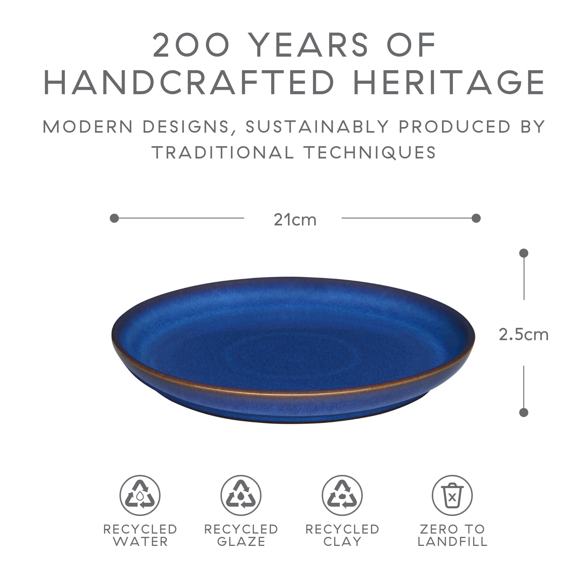 Denby Imperial Blue Medium Plates - Set of 4 Ceramic Stoneware 21cm