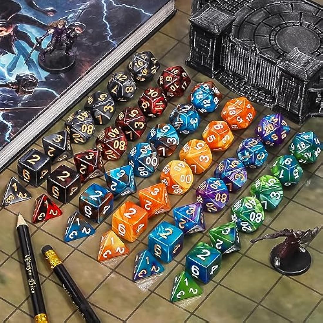 Polyhedral DND Dice Set - 20 Sets of 7 for RPG and MTG