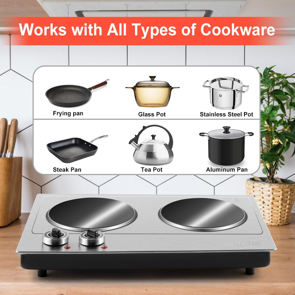 CUSIMAX 2400W Double Electric Hob | Portable Ceramic Hot Plate Cooktop