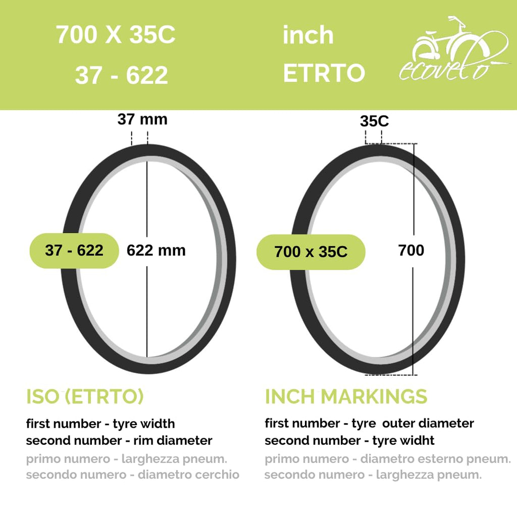 Ecovelo 700 x 35C Road Bike Tyres - Pair of Black City Trekking Tyres