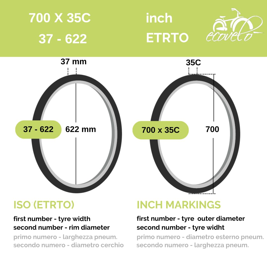 Ecovelo 700 x 35C Road Bike Tyres - Pair of Black City Trekking Tyres