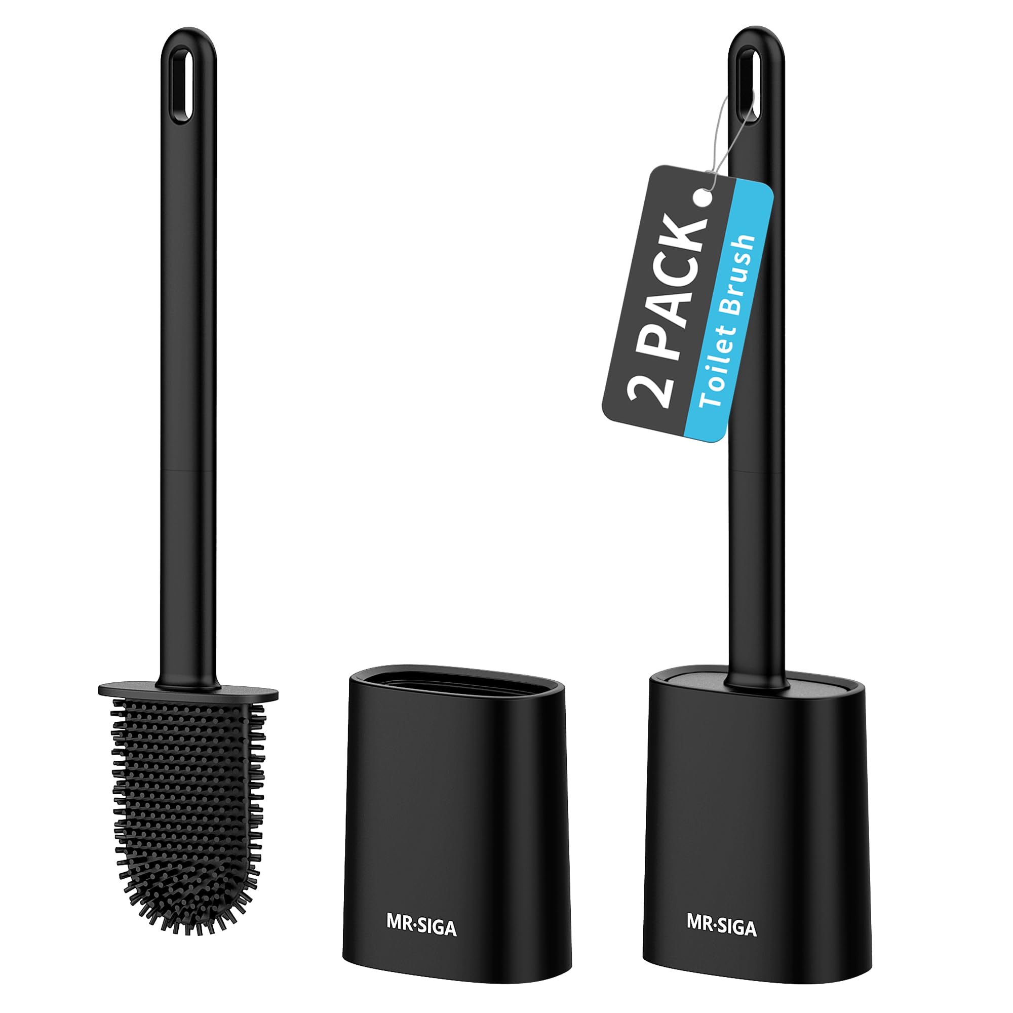 MR.SIGA Toilet Brush and Holder Set | Wall Mounted TPR Scrub Brush, 2 Pack