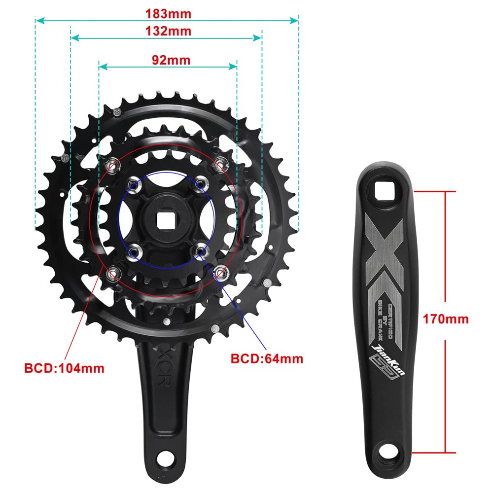 CYSKY 3x 9/10 Speed Bike Crankset – 170mm 104/64 BCD MTB Crank Arm Set