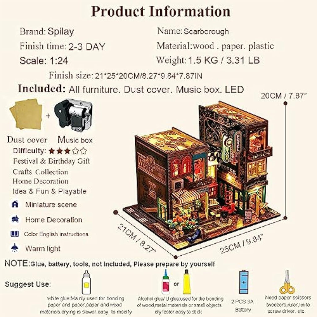 Spilay DIY Miniature Dollhouse Kit - 1:24 Scale Wooden House with Dust Cover