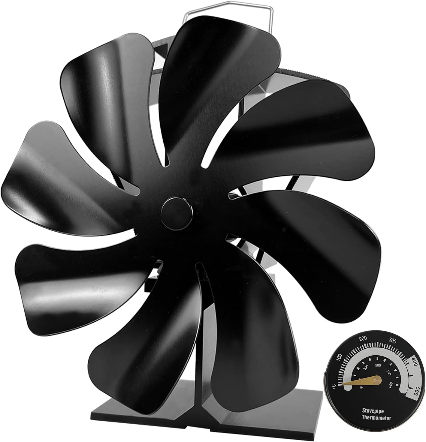 Tomersun 8-Blade Heat Powered Stove Fan with Thermometer for Wood Fireplace