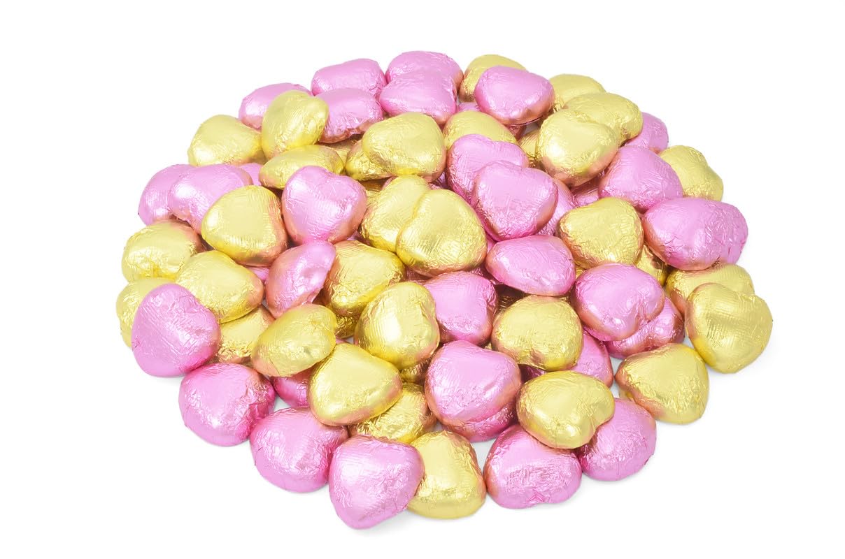 Wyeland Luxury Milk Chocolate Hearts – Pink & Gold Wedding Favours – 100 Pack