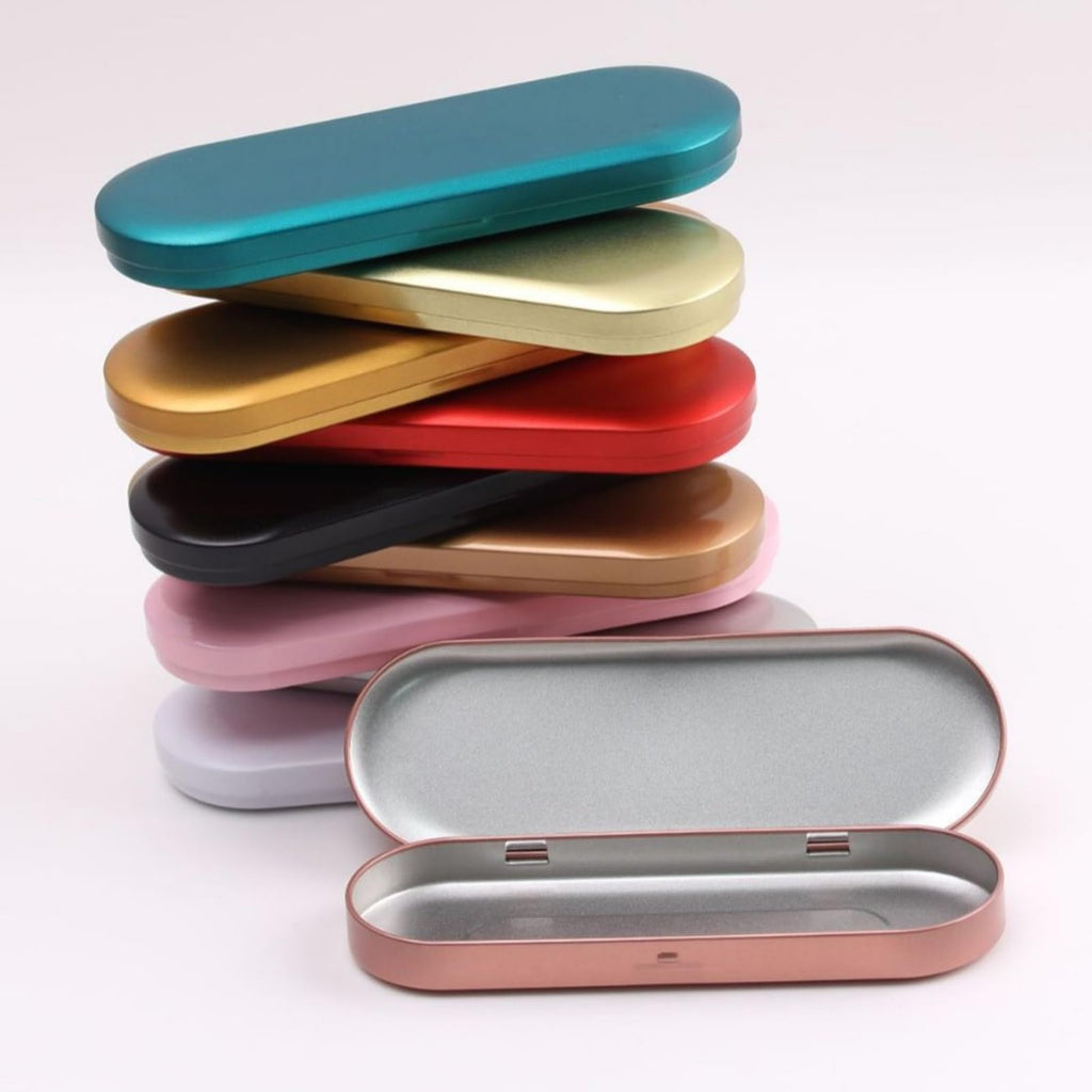 Aoktorkit 1PCS Metal Tin Box Container, 17.5x6x1.8cm Oval Empty Mini Storage Box Portable Storage Container with Lid for Small Items, Gold