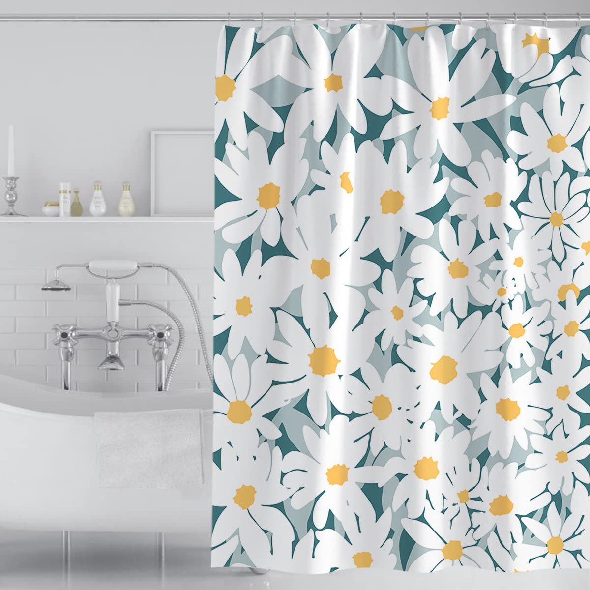 Tennove Flower Shower Curtain | 240x200cm Waterproof Polyester Fabric
