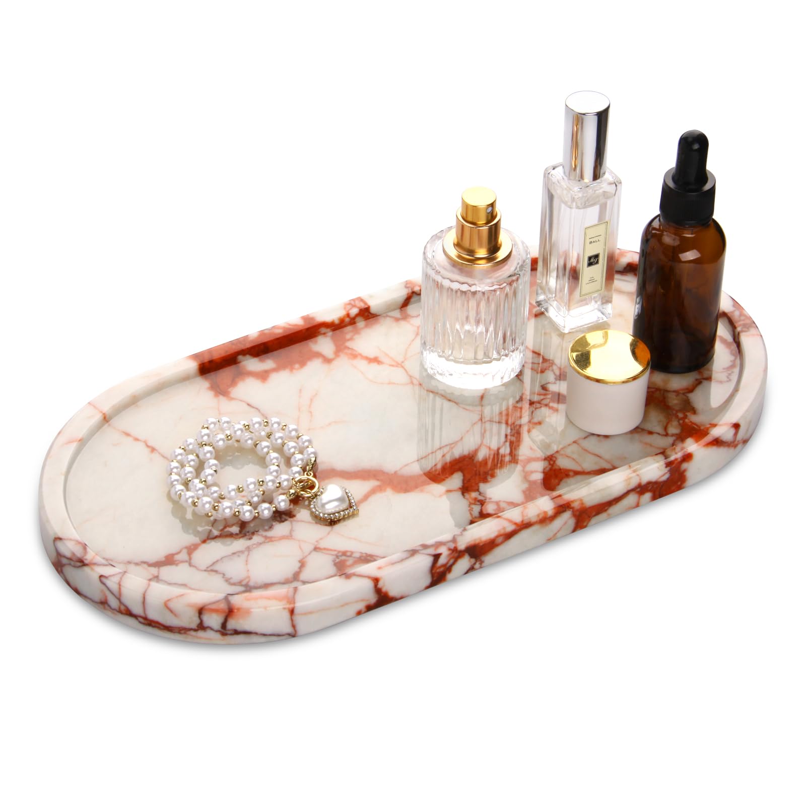 Natural Marble Vanity Tray – Oval Stone Bathroom Organizer
