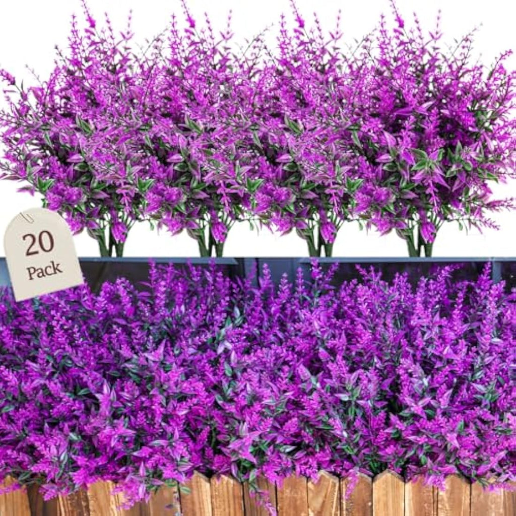 Jolof Store 20 Bundles Artificial Lavender Flowers – UV Resistant Faux Plants