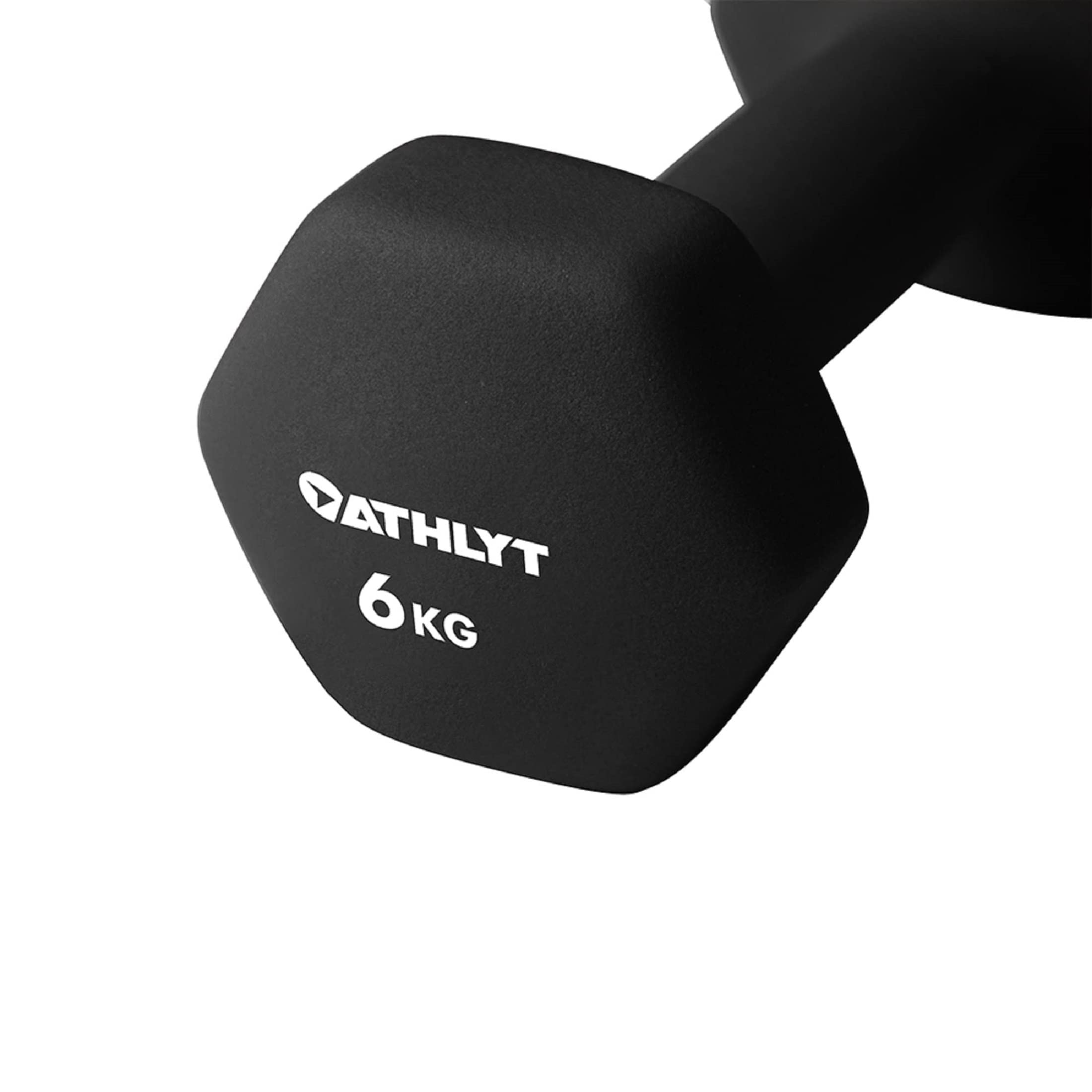 Athlyt Neoprene Dumbbell Weights – 2 x 6kg Hexagonal Black Hand Weights